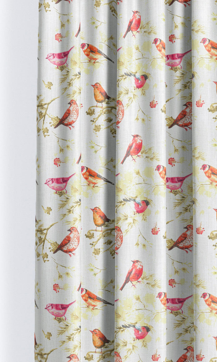 Bird-Print Cotton Home Décor Fabric By the Metre (Orange/ Pink/ White)