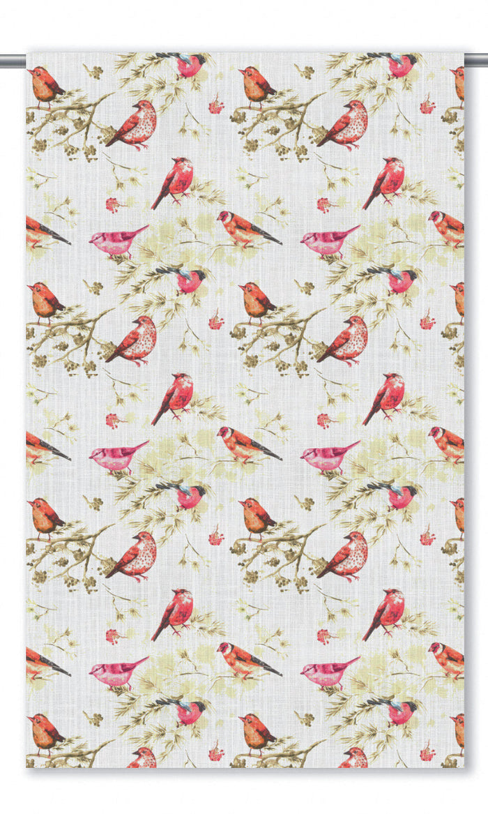 Bird-Print Cotton Drapes for Living, Bedroom, Kitchen, Bathroom (Orange/ Pink/ White)