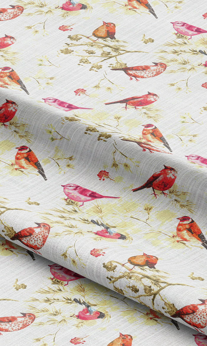 Bird-Print Cotton Drapes (Orange/ Pink/ White) Extra Long Short Wide
