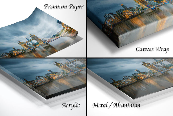 Tower Bridge Art Print, London Skyline Blue Hour Sunset Glow