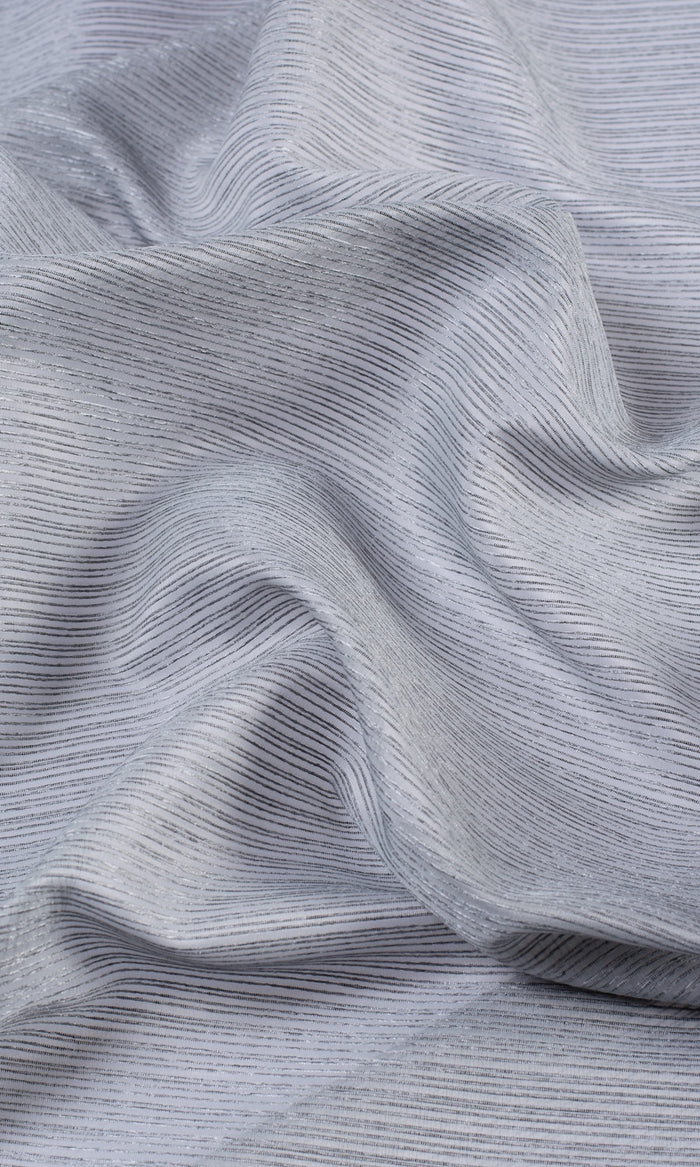 Striped Sheer Fabric By the Metre for Curtains & Drapes (Silver Grey)