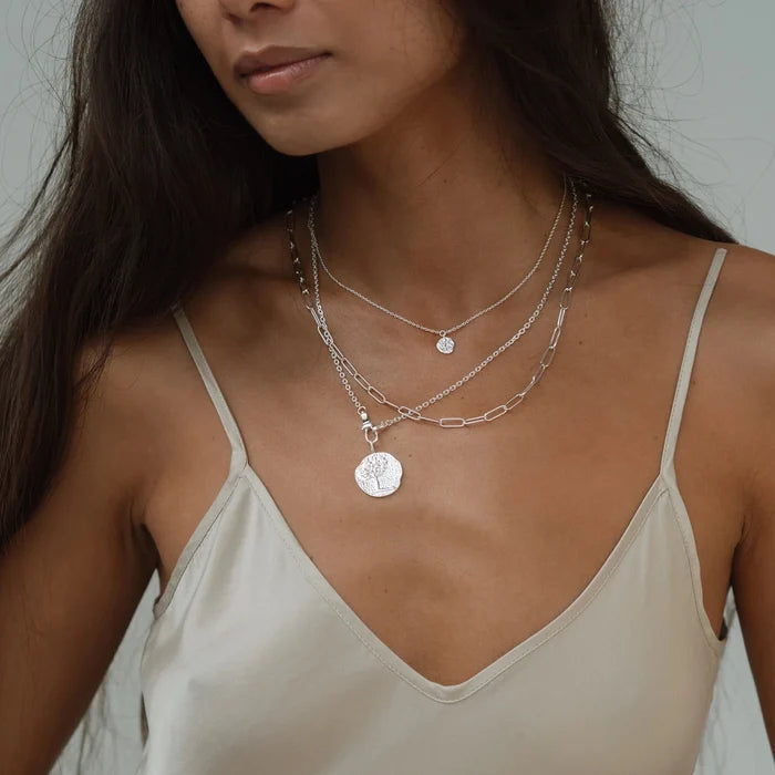 tree of life little coin pendant necklace - sterling silver