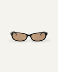 Face shot of Bonnie Clyde Trinket sunglasses in black with brown lenses.
