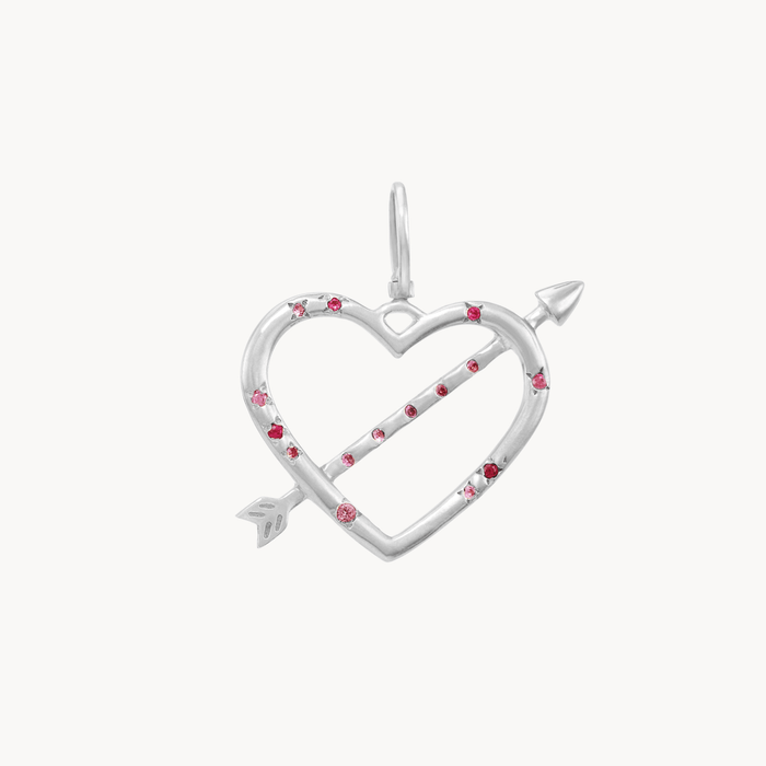 true aim heart & arrow charm - sterling silver, ruby, pink sapphires