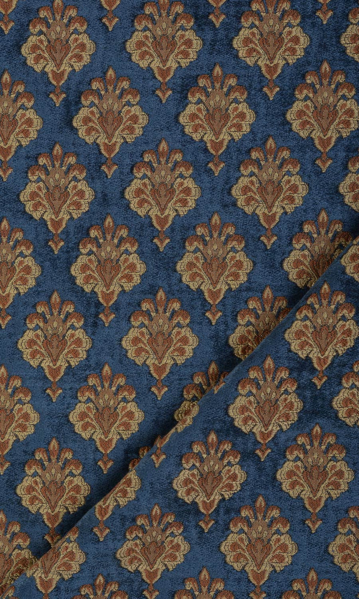 Velvet Window Treatments Fabric By the Metre (Navy Blue and Gold)