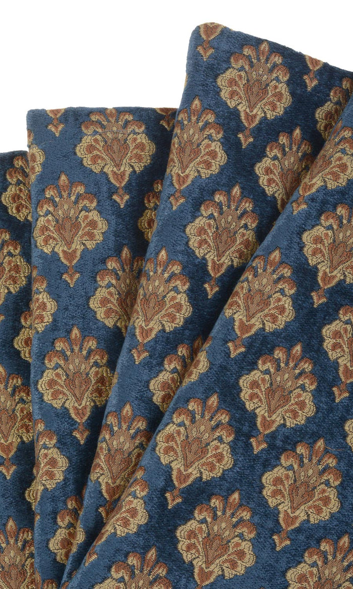 Velvet Home Textile Fabric Material By the Metre (Navy Blue and Gold)