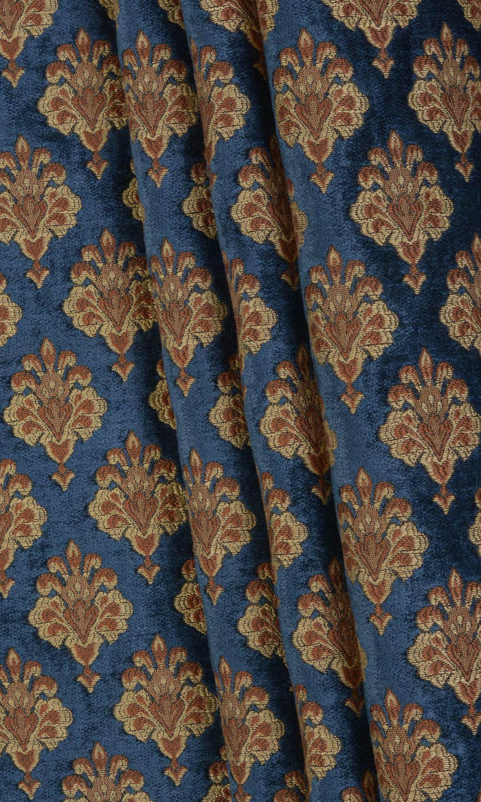Velvet Fabric Material By the Metre (Navy Blue and Gold)
