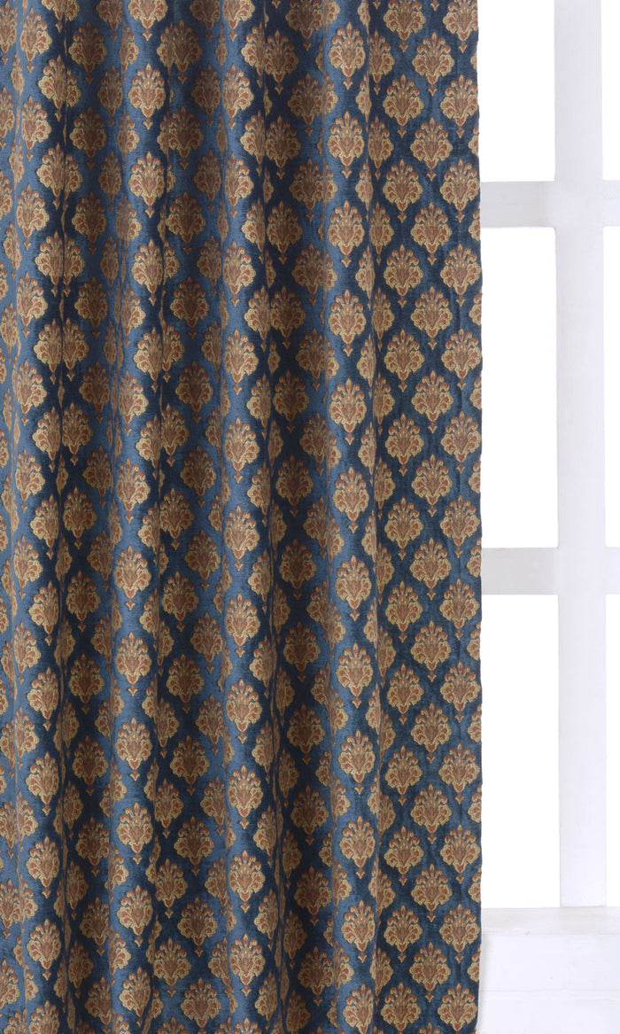 Velvet Fabric By the Metre for Curtains & Drapes (Navy Blue and Gold)