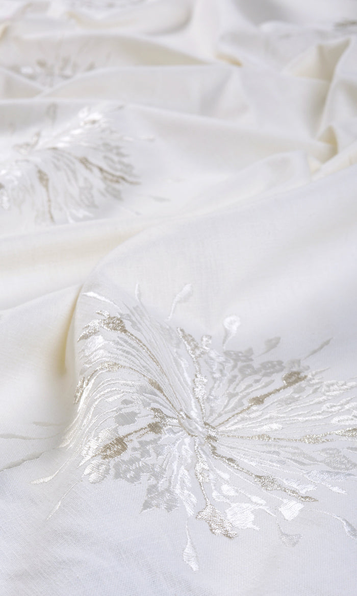 Sunburst Embroidered Window Treatments Fabric By the Metre (White/ Pale Gray)