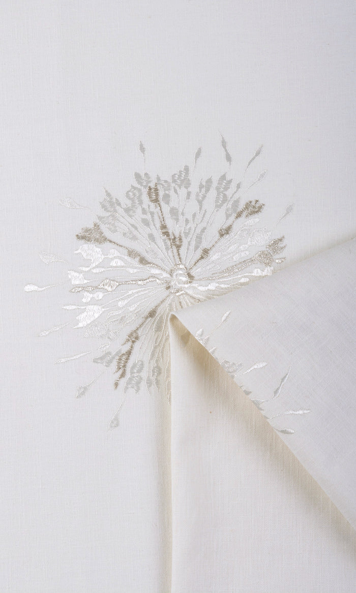 Sunburst Embroidered Fabric Material By the Metre (White/ Pale Gray)