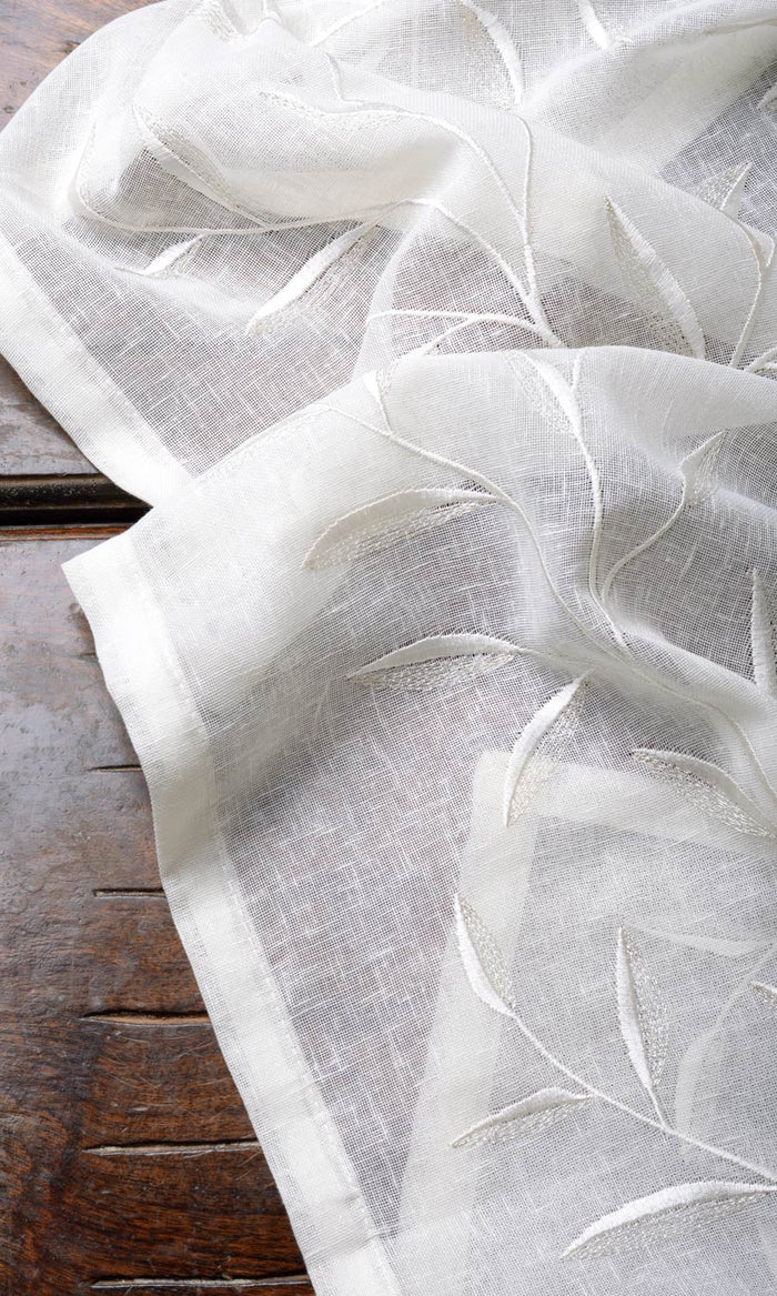 Sheer Floral Embroidery Window Treatments Fabric By the Metre (White/ Cream)