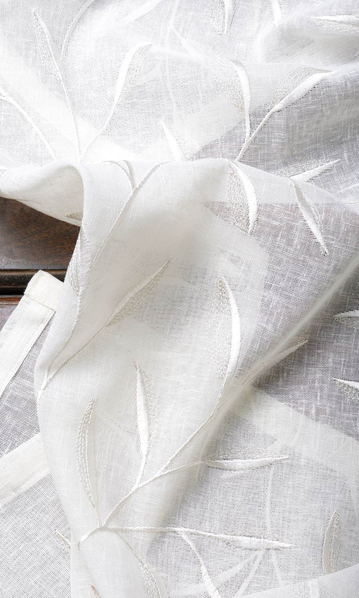 Sheer Floral Embroidery Home Textile Fabric Material By the Metre (White/ Cream)