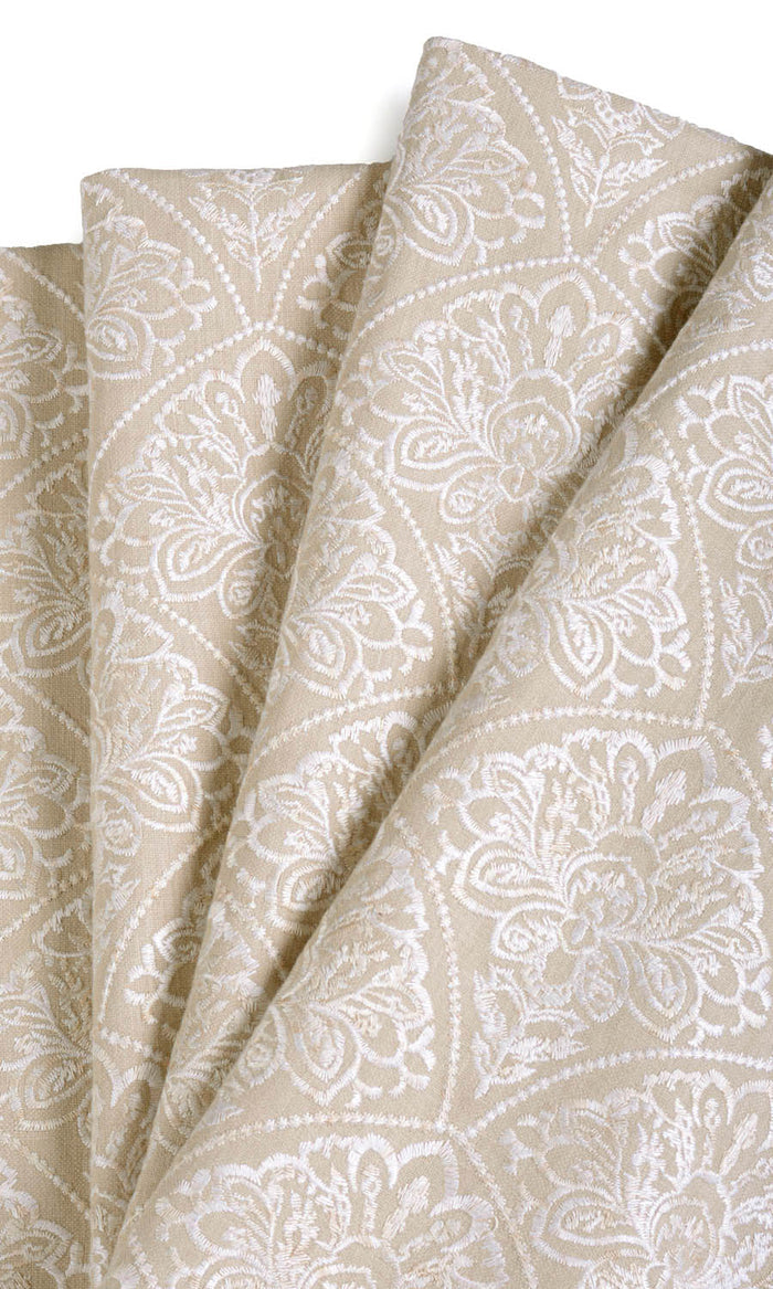 Embroidered Pinch Pleat, Rod Pocket, Eyelet Curtains (Oatmeal Beige/ White)