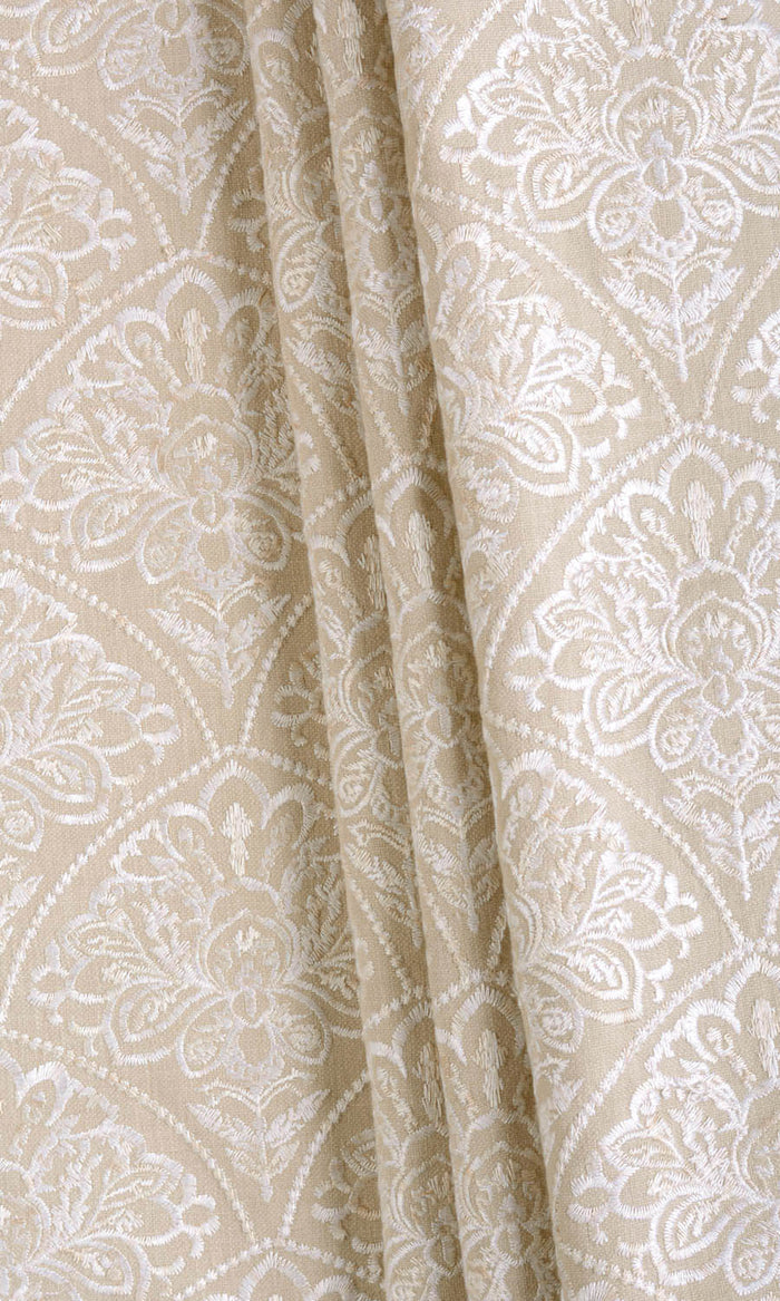 Embroidered Drapes (Oatmeal Beige/ White) Extra Long Short Wide