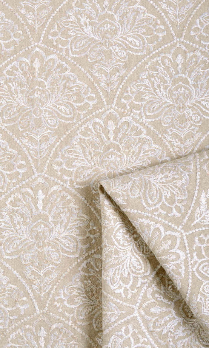 Embroidered Curtains / Drapes / Window Drapery Panels (Oatmeal Beige/ White)