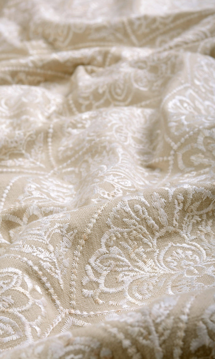 Embroidered Made-to-Measure Curtains (Oatmeal Beige/ White)