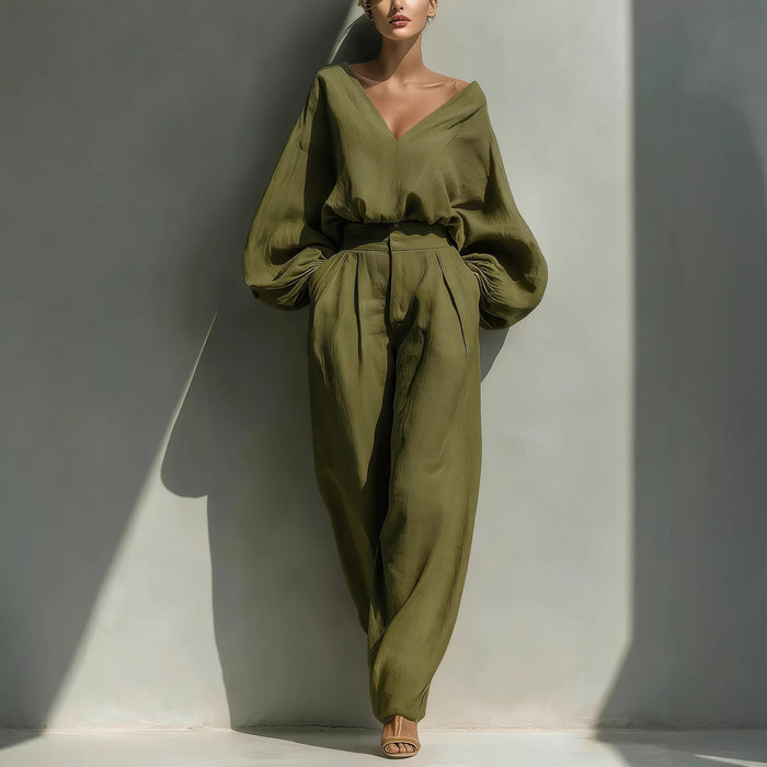 Unisex Retro Cotton-Linen Long Sleeve Loose Set