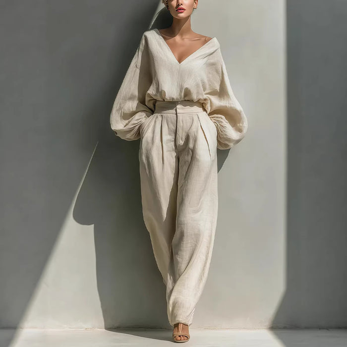 Unisex Retro Cotton-Linen Long Sleeve Loose Set