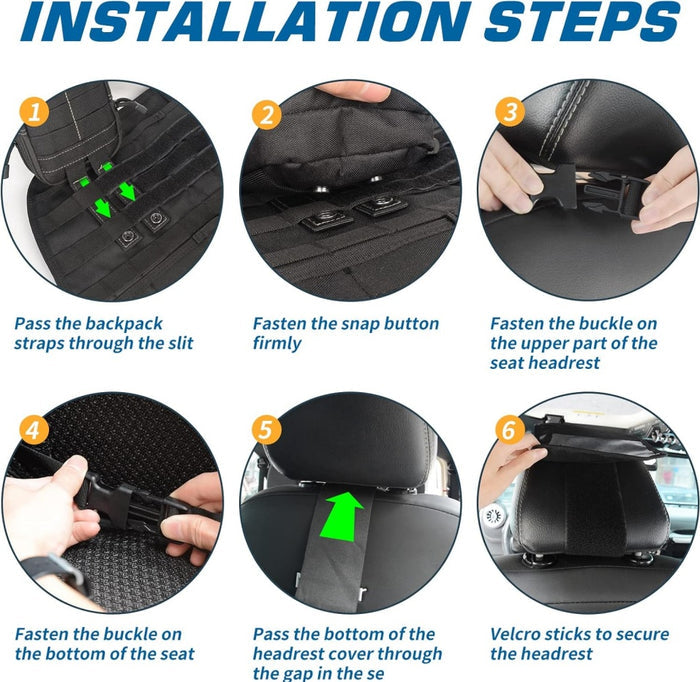 Universal Tactical Vehicle Back Seat Organizer With 3 Detachable Pouches