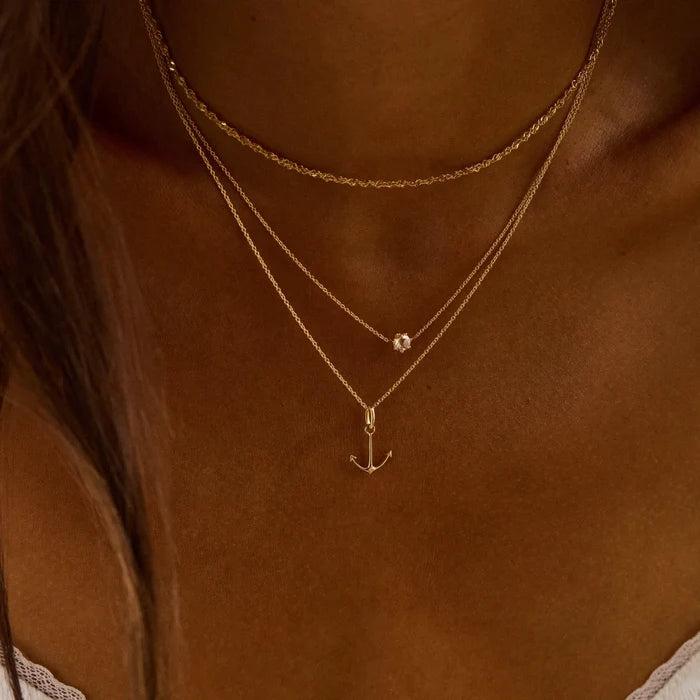 Unshakable Anchor Necklace Charm in 10k yellow gold with diamond, studio detail view