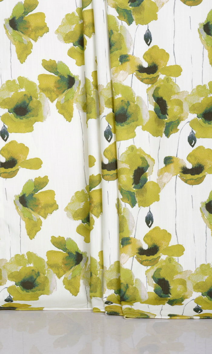Water Lilies Floral Drapes for Living, Bedroom, Kitchen, Bathroom (Yellow/ Green)