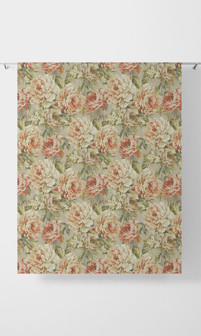 Country Floral Home Décor Fabric By the Metre (Green/ Red/ Brown)