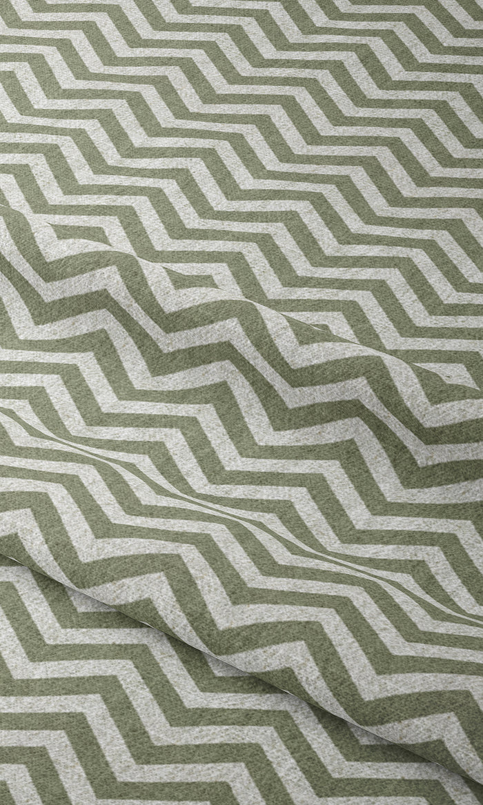 Modern Chevron Print Window Treatments Fabric By the Metre (Green/ White)