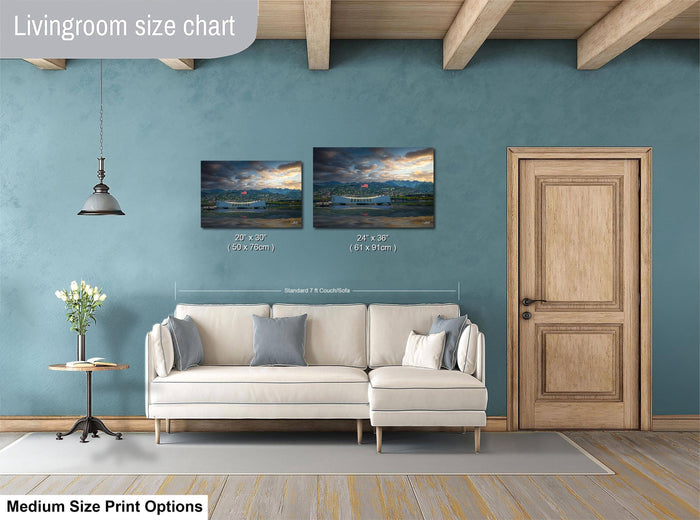 earl Harbor photo print, USS Arizona memorial decor, Hawaii history artwork, WWII tribute wall art, Pacific ocean fine art print, naval remembrance photography, Honolulu wall hanging, historic naval memorial art, American patriot photo gift, freedom sacrifice artwork, solemn ocean landscape photo, tranquil harbor decor print, December 7th remembrance art, quiet reflection fine art, honor fallen heroes decor