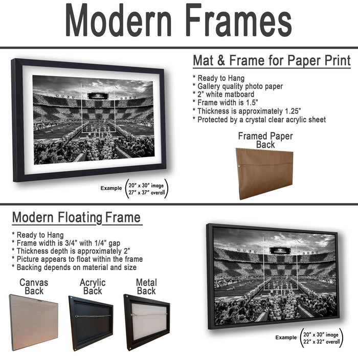 The image is a collage of multiple images, and it is not possible to describe each one individually. The image contains a variety of frames and backings, including a mat and frame for a paper print, a modern floating frame, and a framed paper back. The image does not provide enough information to describe each frame or backings in detail.