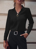 V-Neck Solid Pullover Top for Women — Long Sleeve Essential