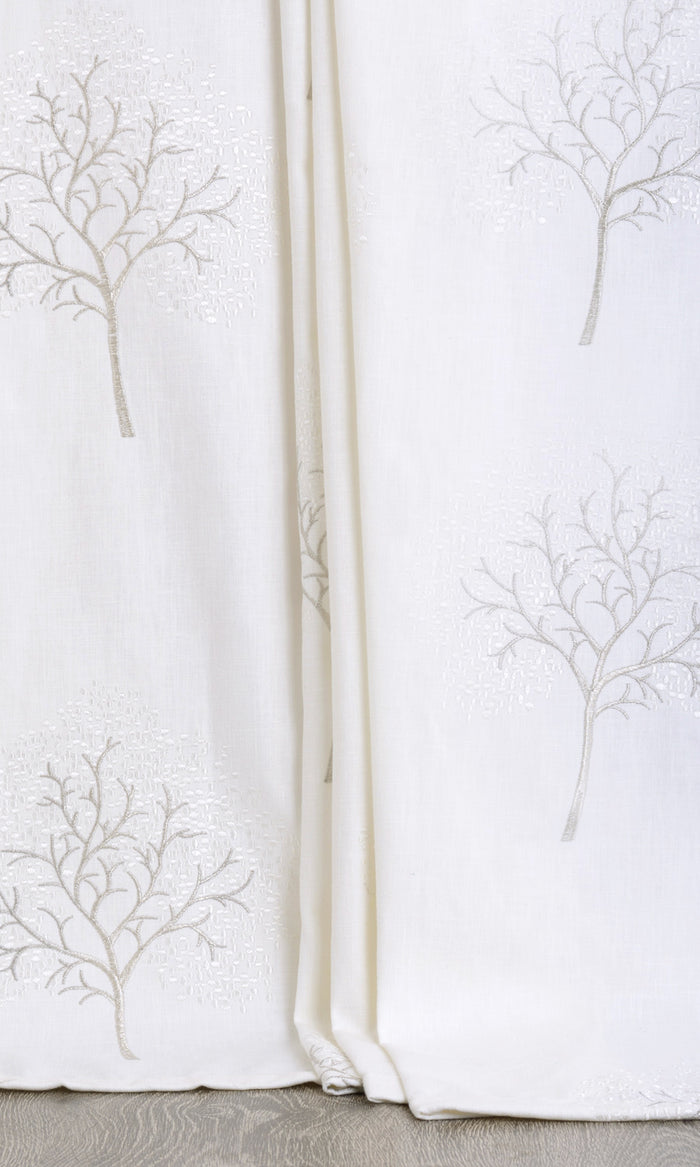 Embroidery Patterned Home Textile Fabric Material By the Metre (Pure White/ Gray)