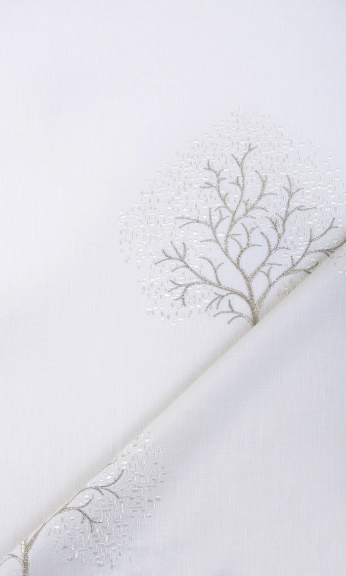 Embroidery Patterned Fabric Material By the Metre (Pure White/ Gray)
