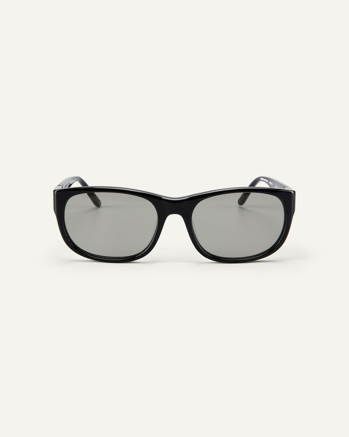 Face shot of Bonnie Clyde Valentine sunglasses in black with grey lenses.
