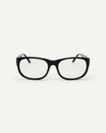 Face shot of Bonnie Clyde Valentine sunglasses in black with clear lenses.