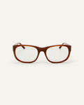 Face shot of Bonnie Clyde Valentine sunglasses in cloudy brown with clear lenses.