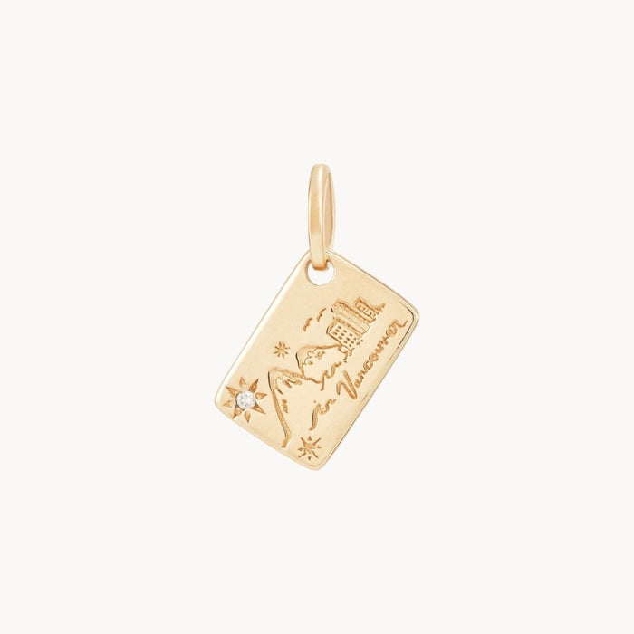 Vancouver Postcard Charm in 10k yellow gold with brilliant diamond