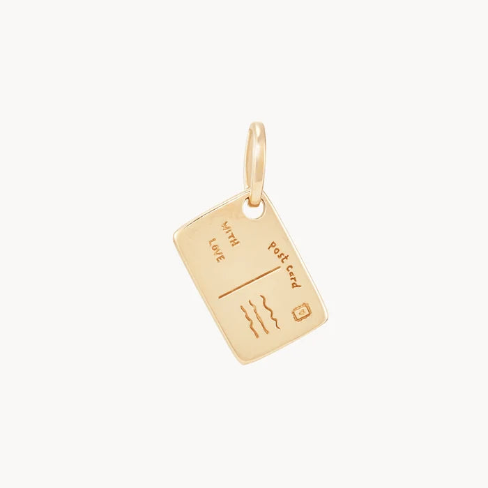 Vancouver Postcard Charm in 10k yellow gold with brilliant diamond, alternate angle detail view