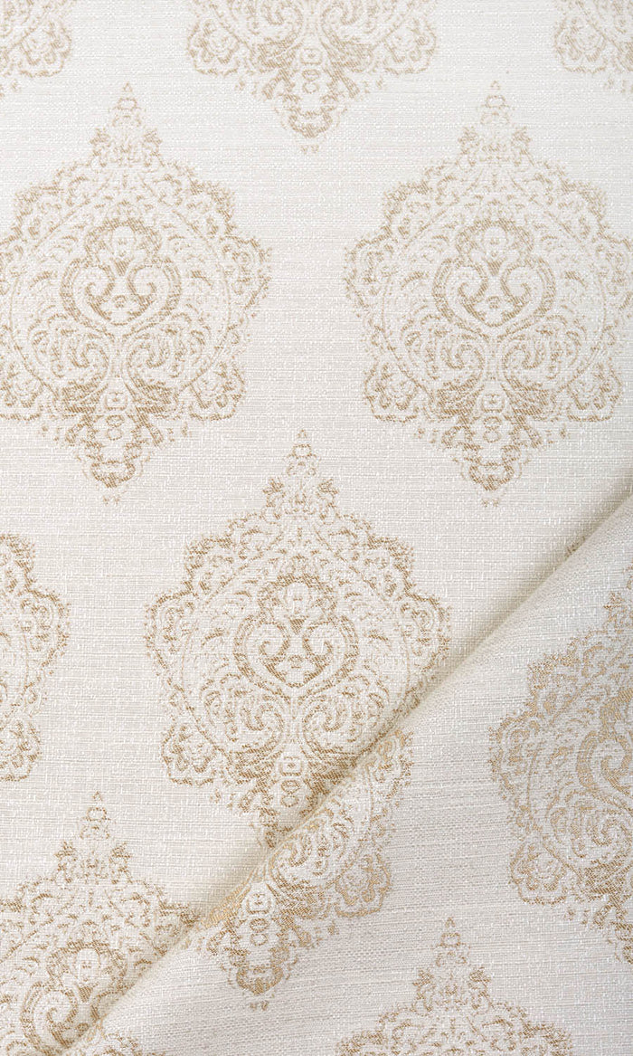 Damask Pinch Pleat, Rod Pocket, Eyelet Curtains (Off White/ Pale Beige)