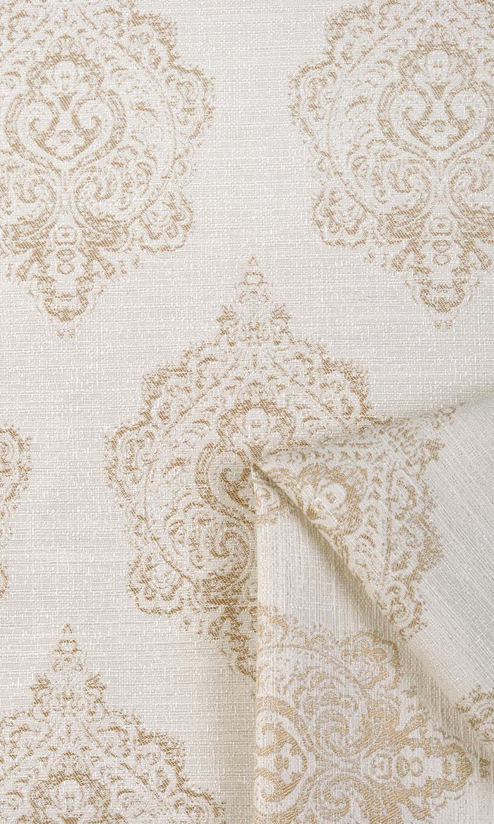 Damask Curtains / Drapes / Window Drapery Panels (Off White/ Pale Beige)