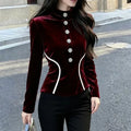Velvet Stand-Collar Button Shirt