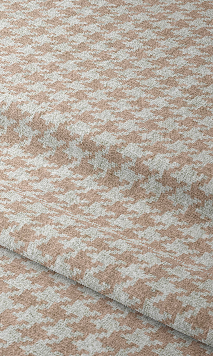 Houndstooth Print Window Treatments Fabric By the Metre (Blush Pink/ White)