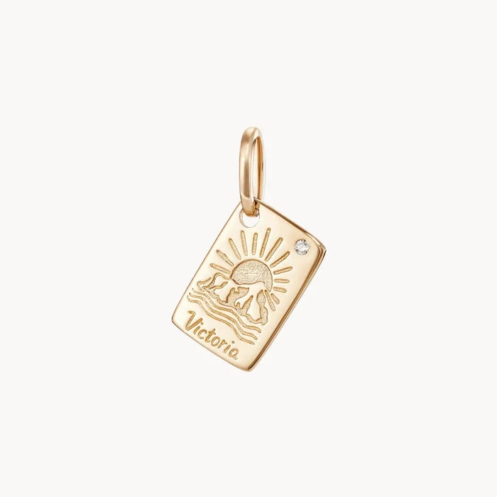 Victoria Postcard Charm in 10k yellow gold with brilliant diamond