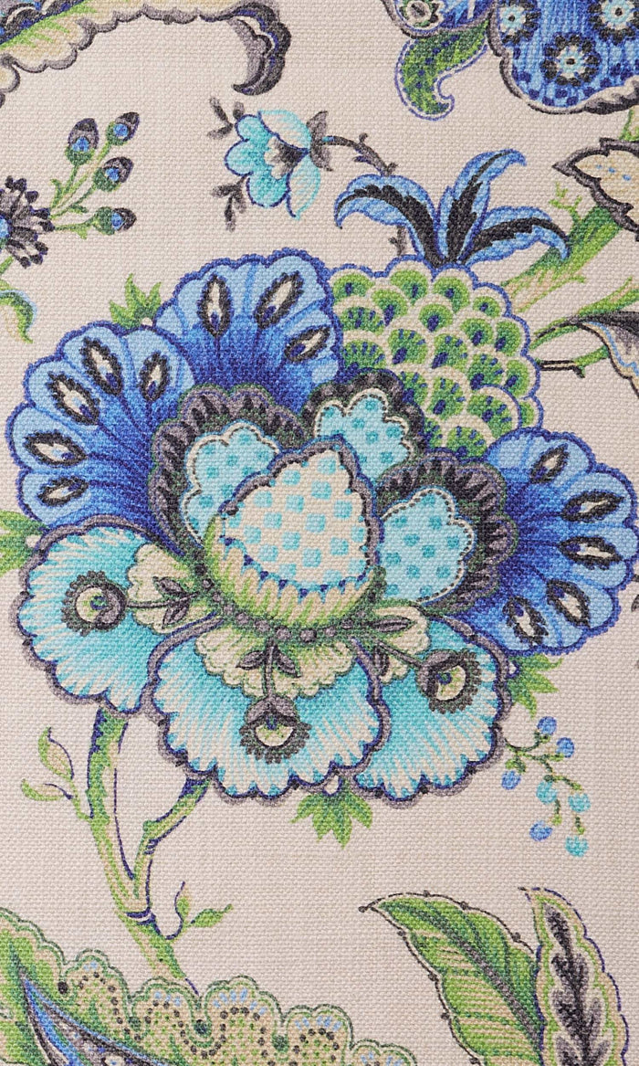 Floral Cotton Pinch Pleat, Rod Pocket, Eyelet Curtains (Turquoise/ Ultramarine Blue)