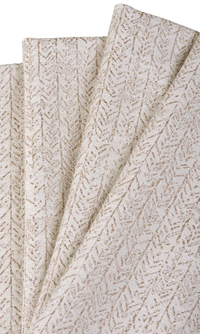 Herringbone Poly-Cotton Drapes (Off White/ Brown) Extra Long Short Wide