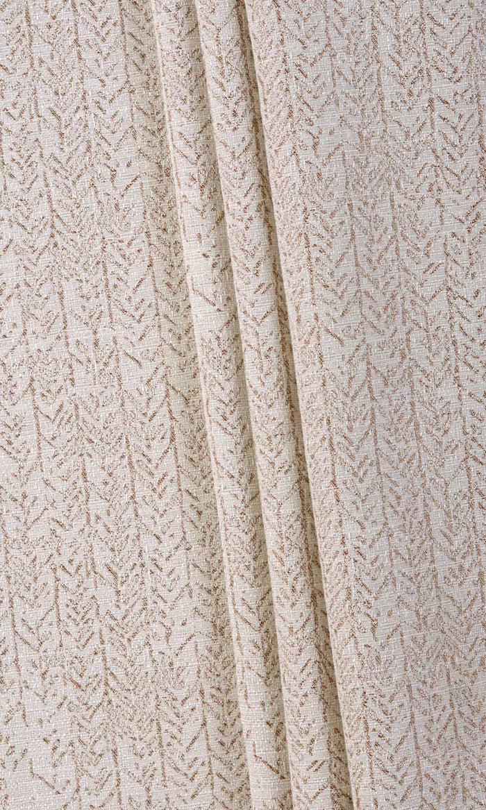 Herringbone Poly-Cotton Curtains / Drapes / Window Drapery Panels (Off White/ Brown)