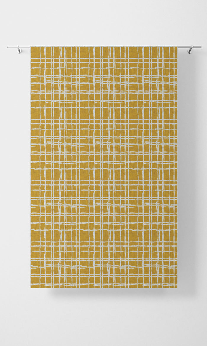 Abstract Print Home Textile Fabric Material By the Metre (Yellow/ White)