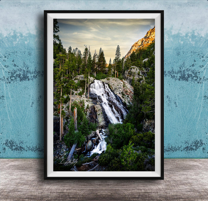 Waterfall Wall Art, Winter Pine Forest Lake Tahoe Nature Scene