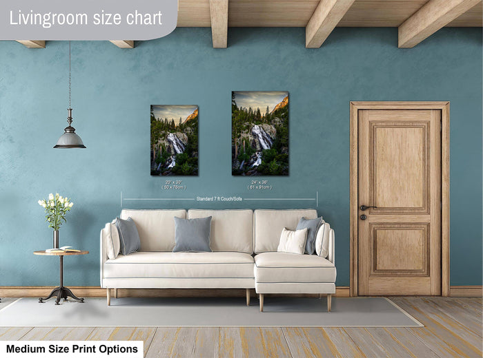 Waterfall Wall Art, Winter Pine Forest Lake Tahoe Nature Scene