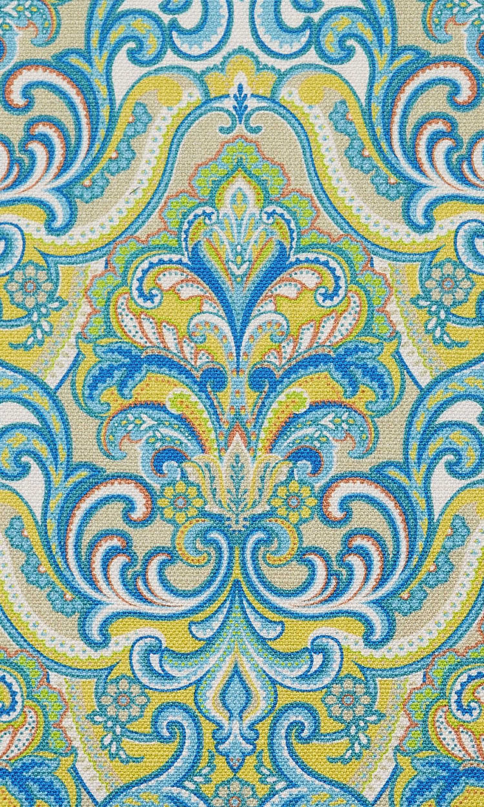 Fleur De Lis Print Pinch Pleat, Rod Pocket, Eyelet Curtains (Green/ Blue)