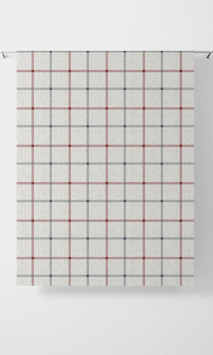 Check Patterned Fabric Material By the Metre (Linen White/ Red)